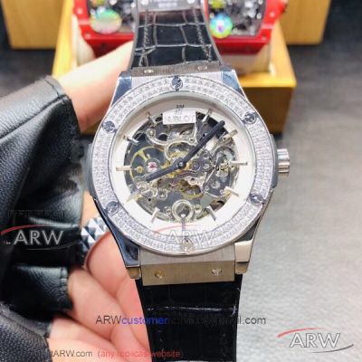 Perfect Replica Hublot Classic Fusion 42mm Automatic Watch - Skeleton Dial Diamond Bezel